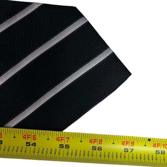 Pronto Uomo Men's 100% Silk Repp Necktie Tie Stripes Black and Silver 4" x 57" - Picture 9 of 9